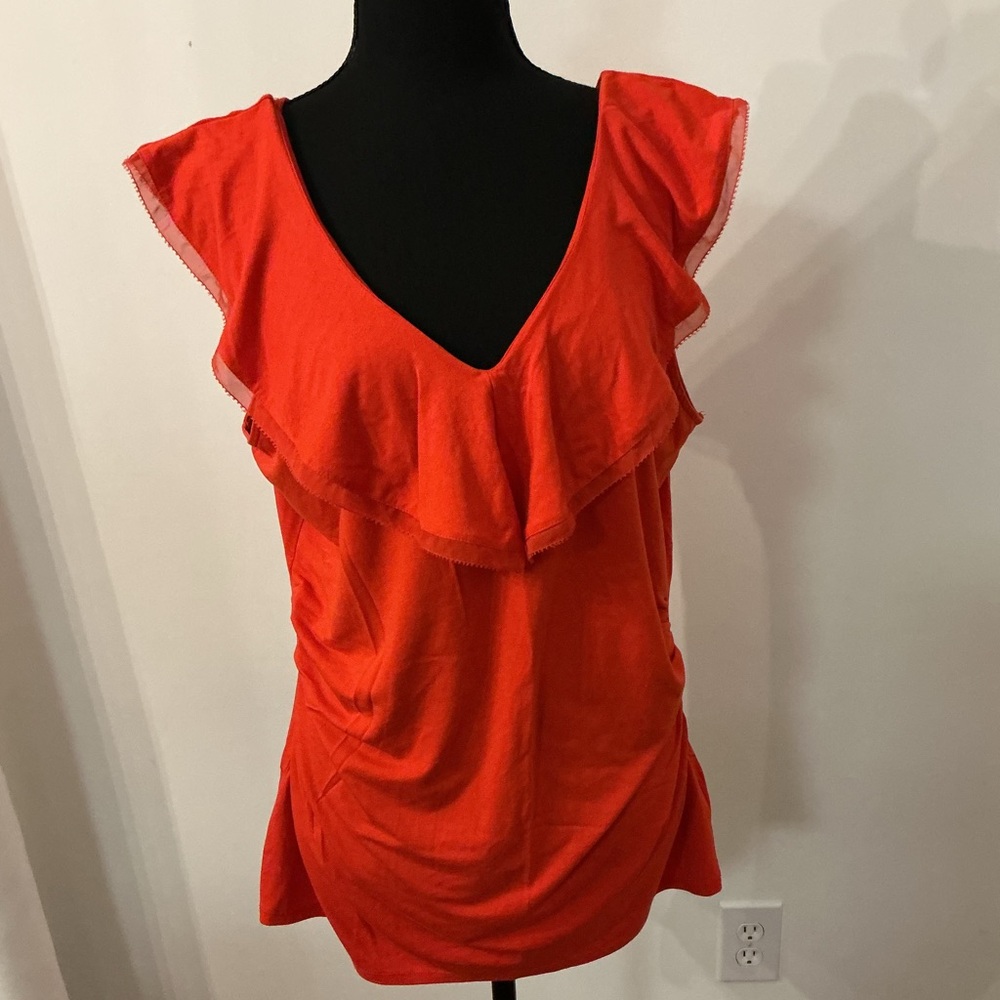 White House Black Market Vibrant Orange Ruffled Blouse
